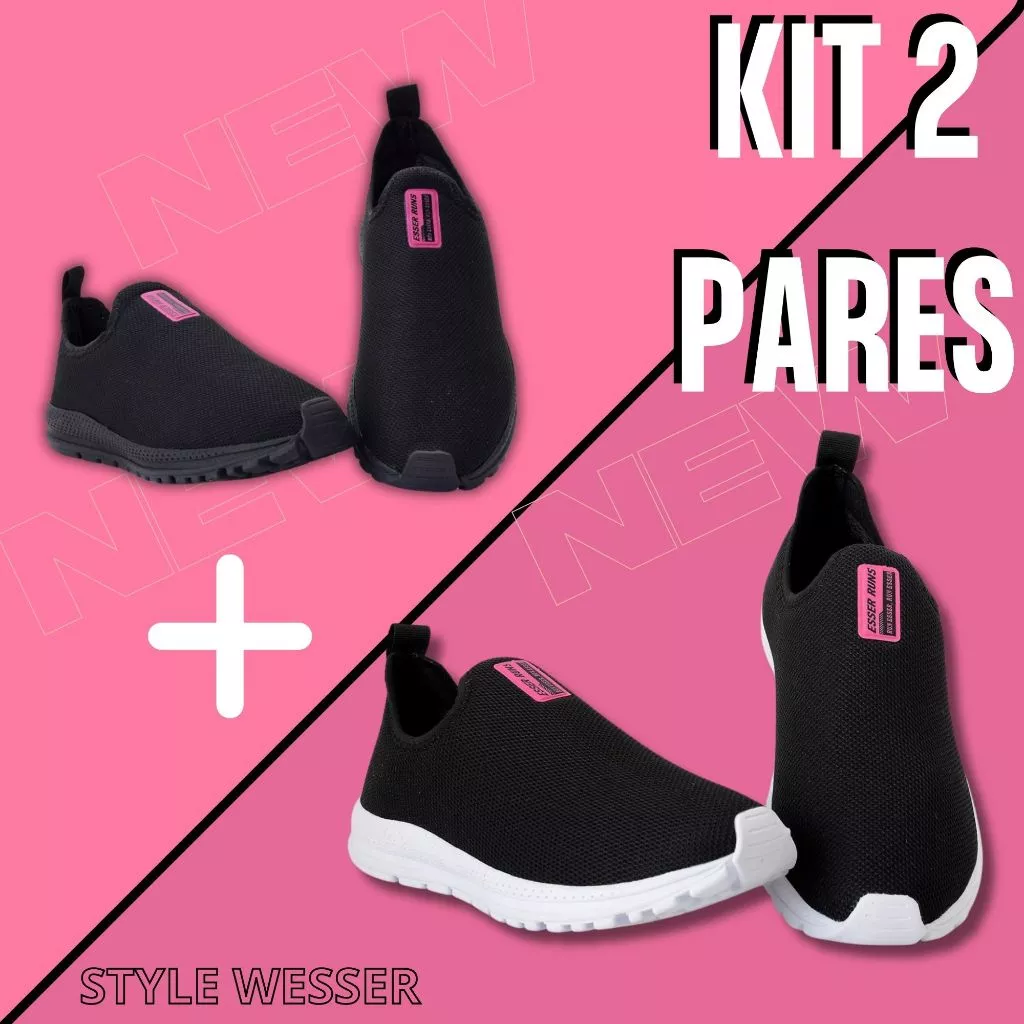 Kit 2 Tênis Meia Feminino Calce Fácil Botinha Ortopédico Esportivo Sneaker Slip On Casual confortável Academia - Imagem 5