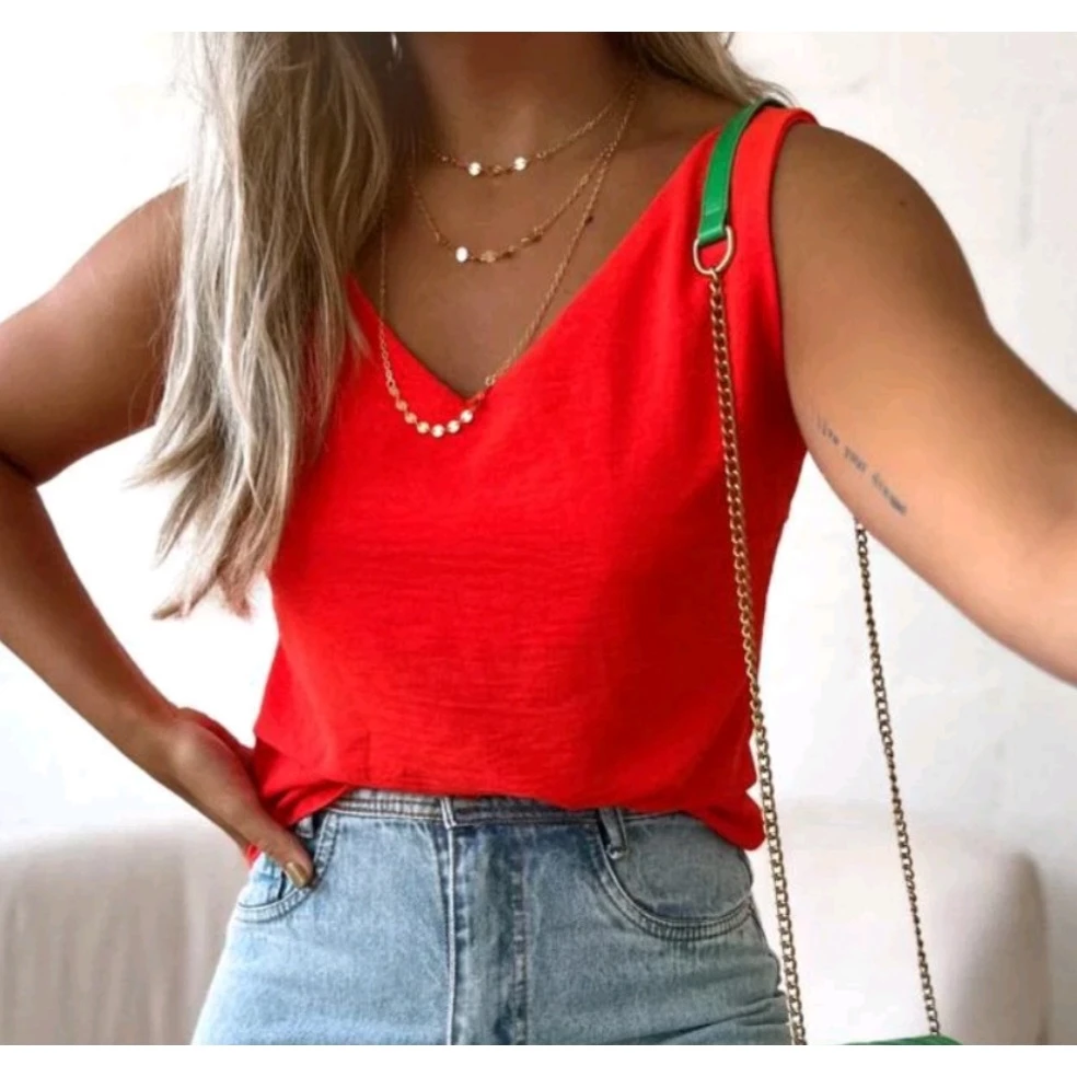 Blusa Regata Feminina Alça Larga Grossa Duna Regata Lisa Básica Elegante - Imagem 5