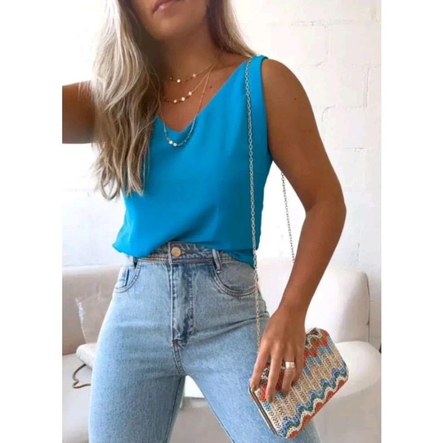 Blusa Regata Feminina Alça Larga Grossa Duna Regata Lisa Básica Elegante - Imagem 3