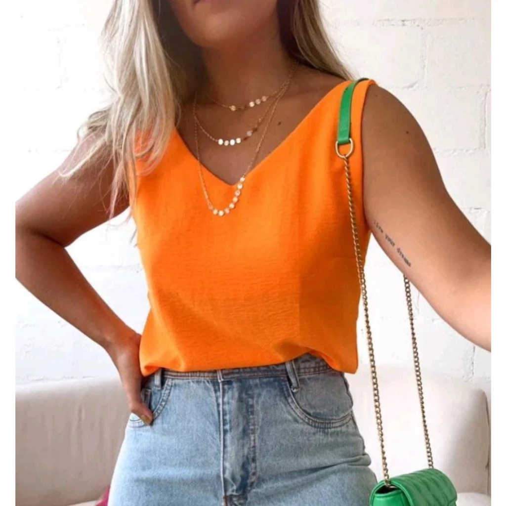 Blusa Regata Feminina Alça Larga Grossa Duna Regata Lisa Básica Elegante - Imagem 4