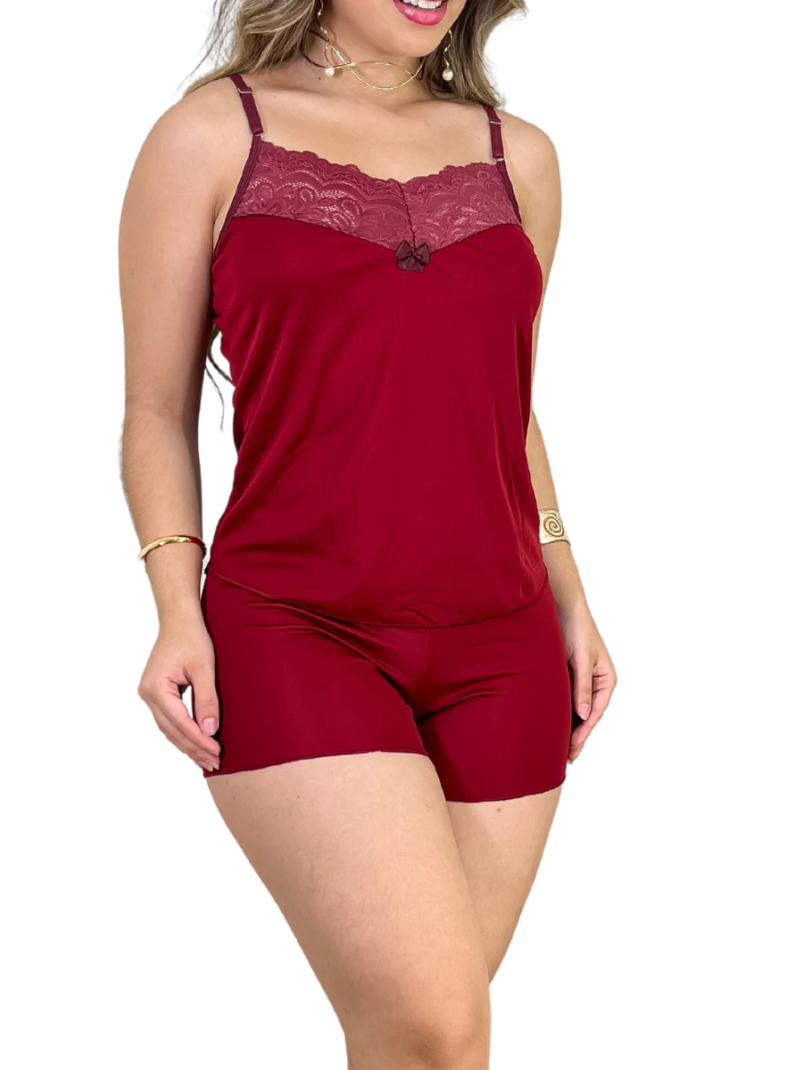 Pijama Baby Doll Sexy Short Doll PRemium Feminino Detalhe de Renda Luxo - Imagem 5