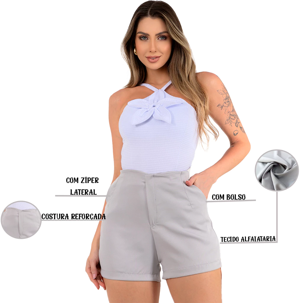 SHORT ALFAIATARIA FEMININO ZARA CINTURA ALTA COM ZÍPER NA LATERAL - Imagem 7