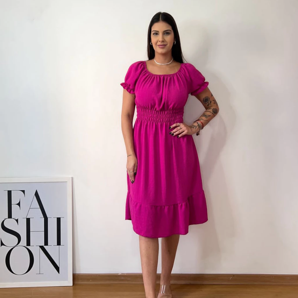 Vestido Midi Evangélico Plus Size Feminino Duas Marias Rodado Manga Curta - Imagem 2