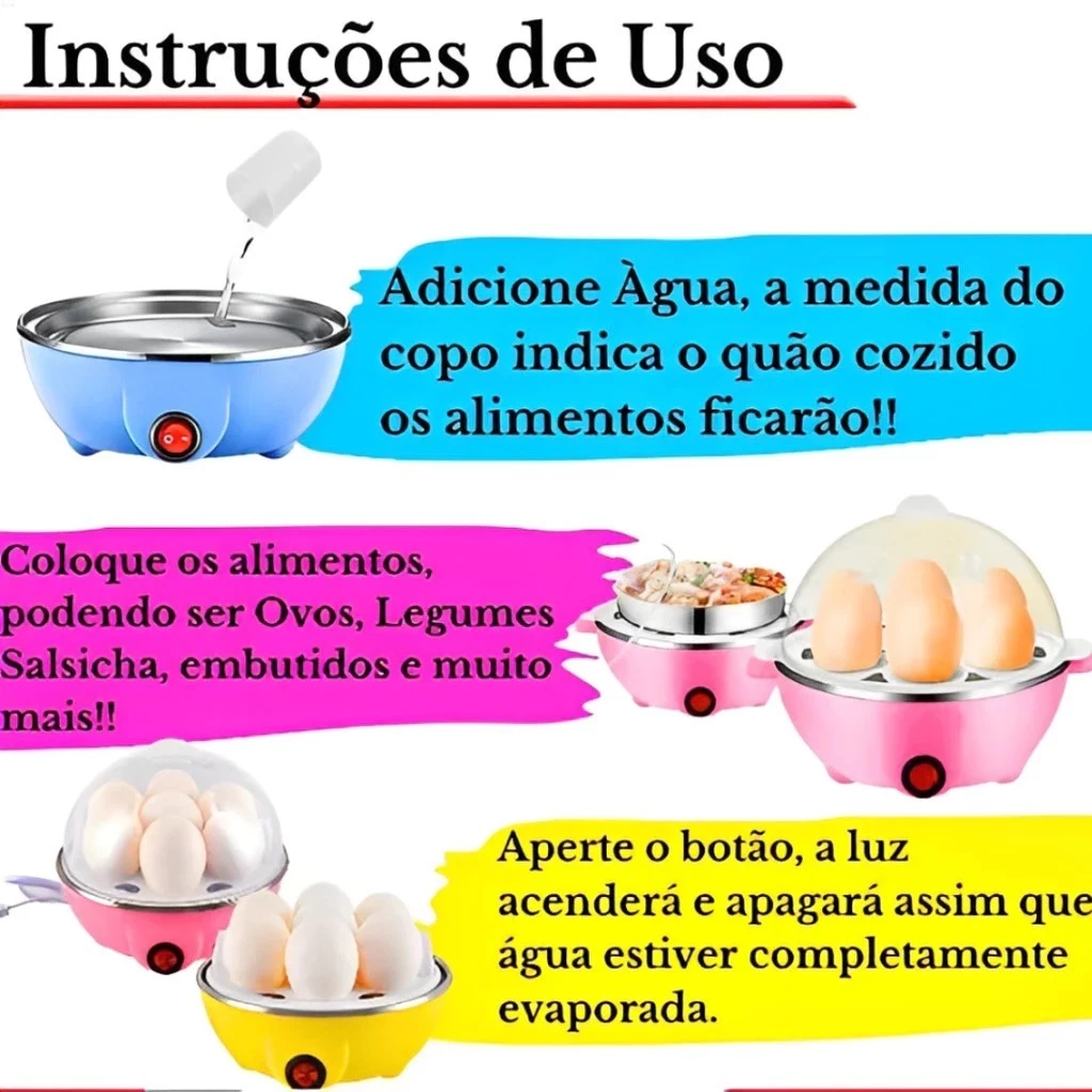 Cozedor De Ovos Portátil Elétrico Cozinha A Vapor 110v/220v - Imagem 6