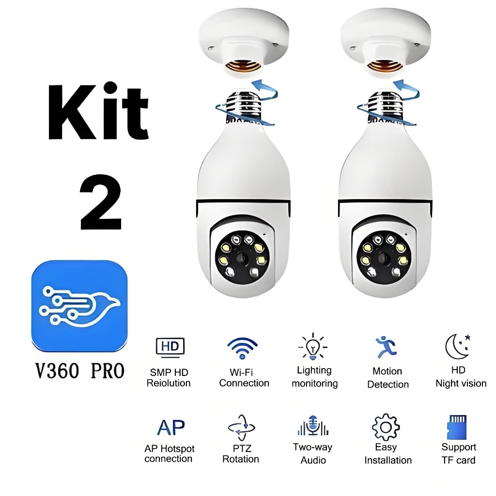 Kit 2 Câmera Segurança Prova D'água Infravermelho Lâmpada Externa 360 Sem Fio Wifi 2.4G G4 - Imagem 8