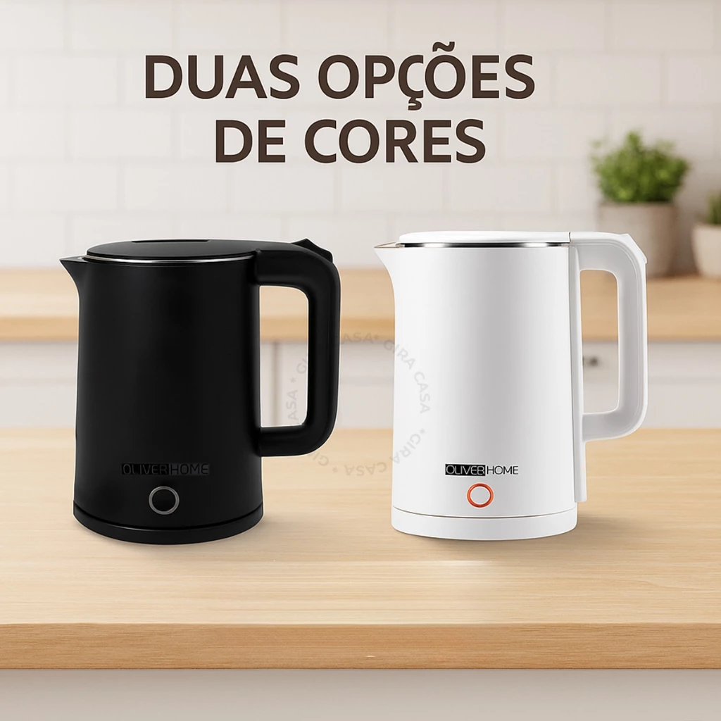 Chaleira Elétrica Térmica Moderno 1.5 L preta e branca 110V/220v OliverHome - Imagem 3