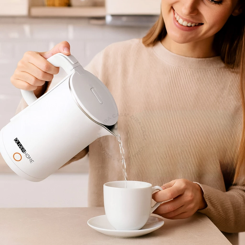 Chaleira Elétrica Térmica Moderno 1.5 L preta e branca 110V/220v OliverHome - Imagem 4