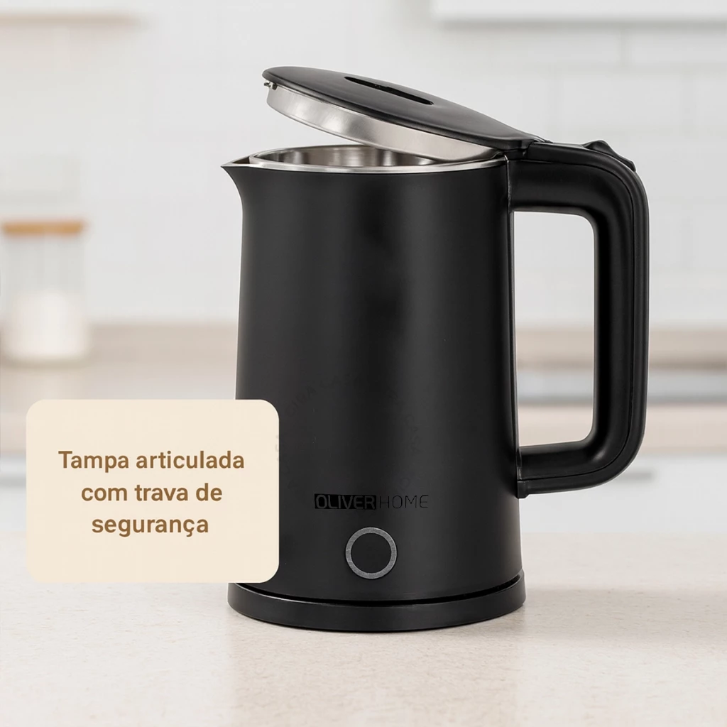 Chaleira Elétrica Térmica Moderno 1.5 L preta e branca 110V/220v OliverHome - Imagem 5