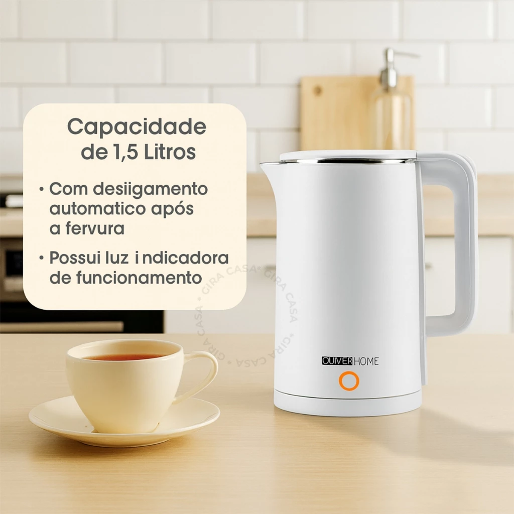 Chaleira Elétrica Térmica Moderno 1.5 L preta e branca 110V/220v OliverHome - Imagem 6