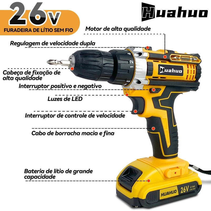 Parafusadeira Furadeira Sem Fio Com Completo Acessórios Caixa de Papelão Bivolt. - Imagem 8