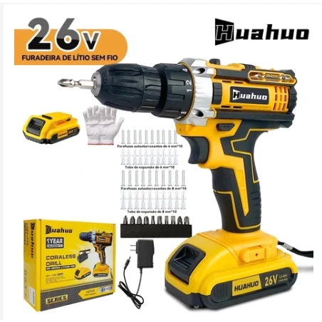 Parafusadeira Furadeira Sem Fio Com Completo Acessórios Caixa de Papelão Bivolt.