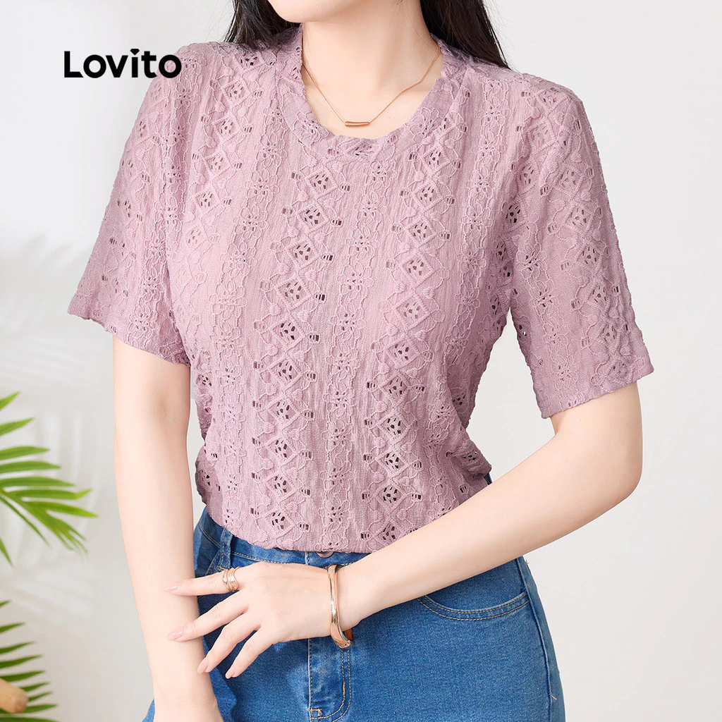 Lovito Blusa Casual Primavera/Verão Blusa Rosa para Mulheres LBL32121 - Imagem 3