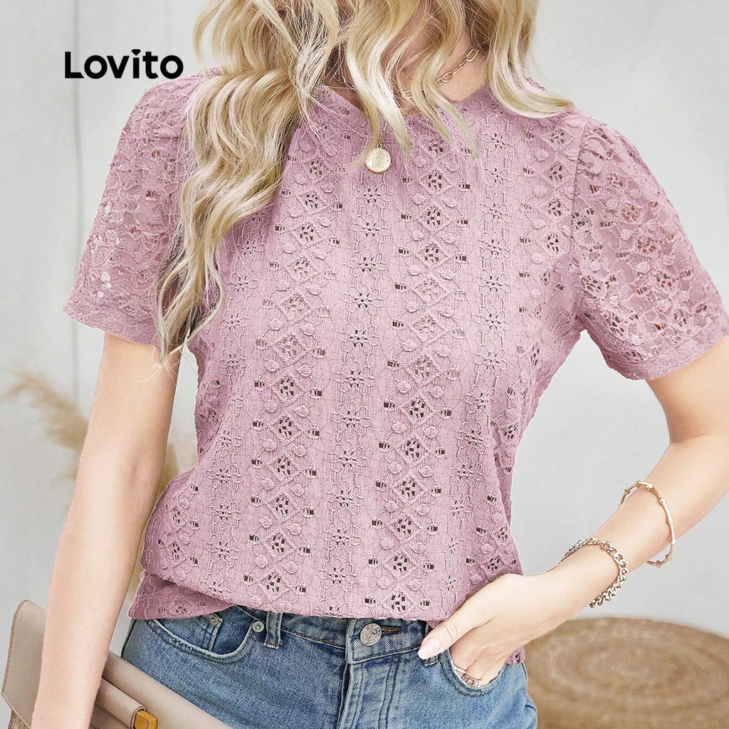 Lovito Blusa Casual Primavera/Verão Blusa Rosa para Mulheres LBL32121 - Imagem 5